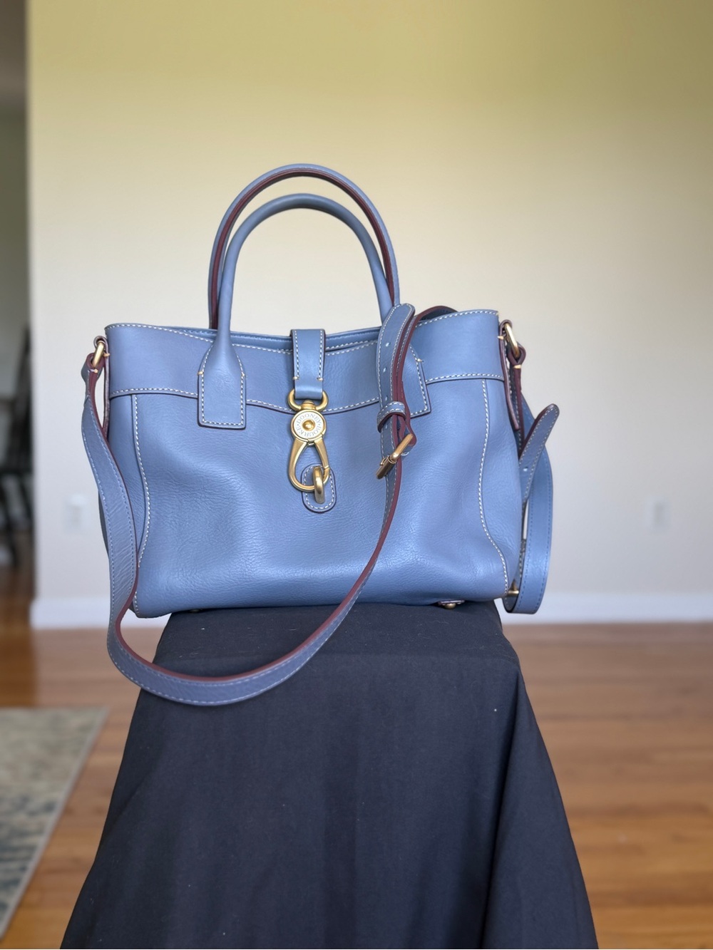 Dooney & Bourke Steel Blue Leather Satchel with Gold Hardware